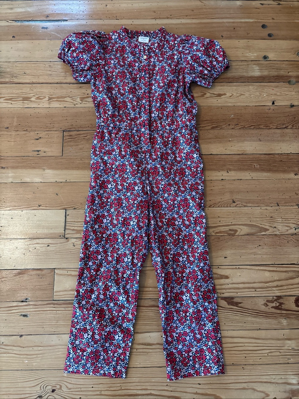 Girls Size 8 CREWCUTS BG063 Floral Print S/S Puff Sleeve Jumpsuit Red Ditzy